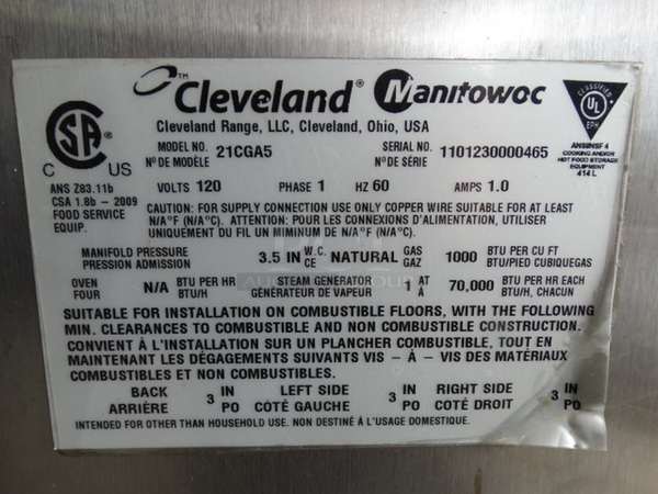 STUNNING! Cleveland Model 21CGA5 Stainless Stel Commercial Natural Gas Powered Single Compartment Steam Cabinet on Stand. 21x32x61 - Image 7 of 8