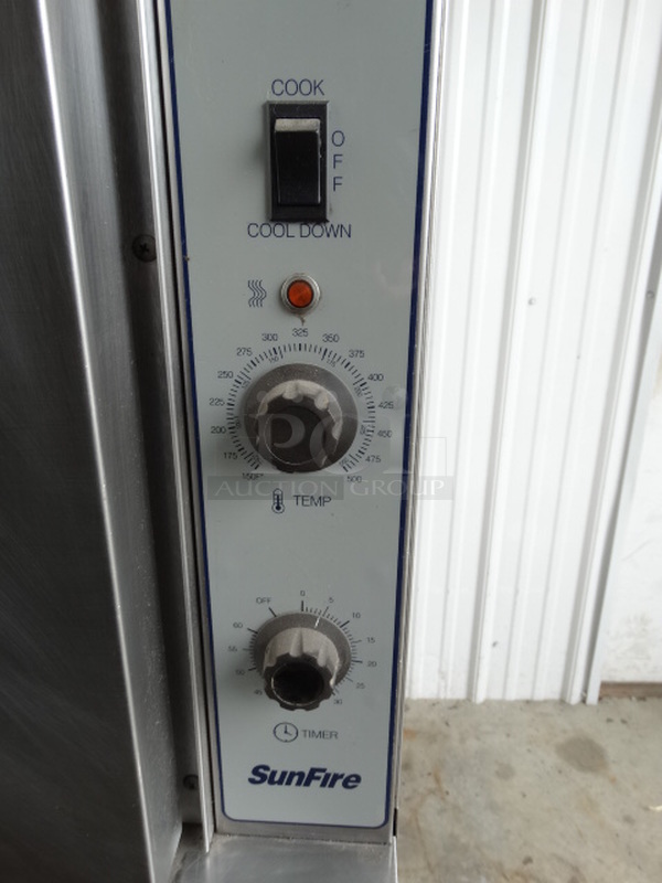 SWEET! Garland SunFire Stainless Steel Commercial Gas Powered Full Size Convection Oven w/ Solid Doors, Metal Racks and Thermostatic Controls on Metal Legs. 38x44x60 - Image 4 of 7
