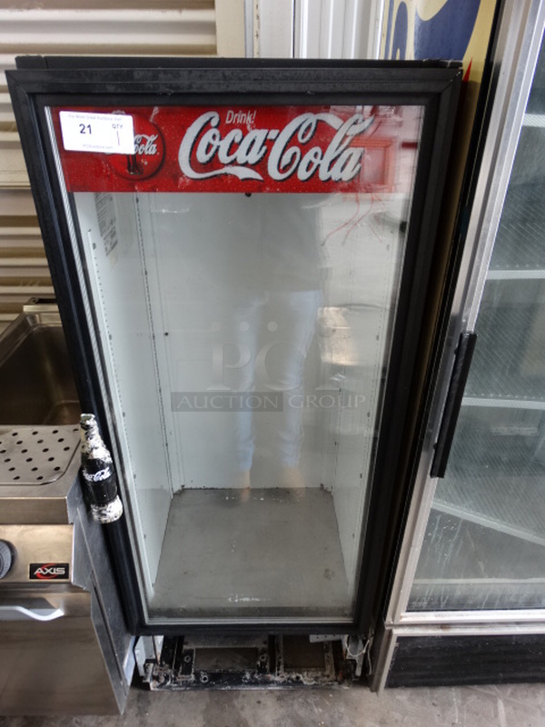 NICE! 2001 True Model GDM-12 Metal Commercial Single Door Reach In Cooler Merchandiser. 115 Volts, 1 Phase. 25x24x63. Tested and Powers On But Does Not Get Cold
