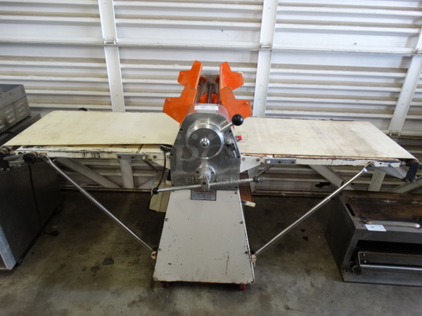 GORGEOUS! Thunderbird Model TBD-500 Metal Commercial Floor Style Reversible Dough Sheeter on Commercial Casters. 220 Volts, 1 Phase. 85x35x46 - Image 1 of 9