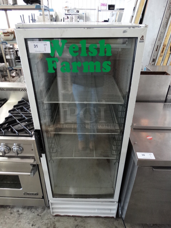 NICE! Beverage Air Model MT12 Metal Commercial Single Door Reach In Cooler Merchandiser. 115 Volts, 1 Phase. 24x24x62. Tested and Powers On But Does Not Get Cold
