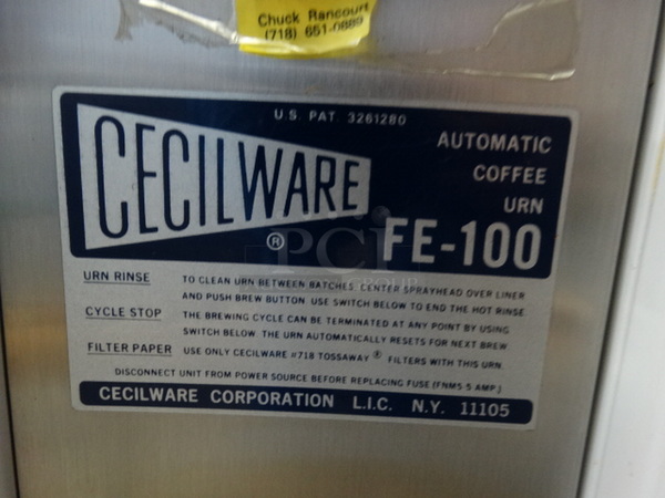 GREAT! Cecilware Model FE-100 Stainless Steel Commercial Countertop Automatic Coffee Urn. 33x22x30 - Image 5 of 6