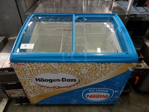 NICE! AHT Model RIOS 100 UL Metal Commercial Ice Cream Treat Freezer Merchandiser w/ Sliding Lids on Commercial Casters. 120 Volts, 1 Phase. 39x27x36. Cannot Test Due To Missing Power Cord - Image 1 of 6