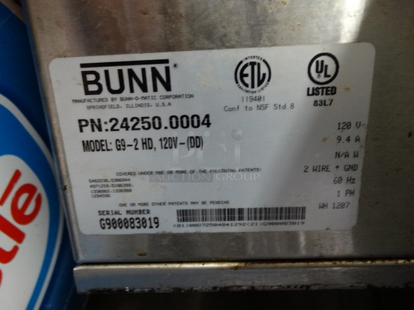 NICE! 2007 Bunn Model G9-2 HD Stainless Steel Commercial Countertop Coffee Bean Grinder. 120 Volts, 1 Phase. 8.5x18.5x24. Tested and Working! - Image 8 of 8