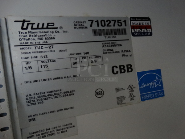 GREAT! 2011 True Model TUC-27 ENERGY STAR Stainless Steel Commercial Single Door Undercounter Cooler on Commercial Casters. 115 Volts, 1 Phase. 27.5x30x33. Cannot Test - Needs New Plug Head - Image 5 of 5