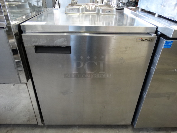 SWEET! 2015 Delfield Model 406CA-DD1 Stainless Steel Commercial Single Door Undercounter Cooler on Commercial Casters. 115 Volts, 1 Phase. 27.5x28x32. Tested and Powers On But Does Not Get Cold