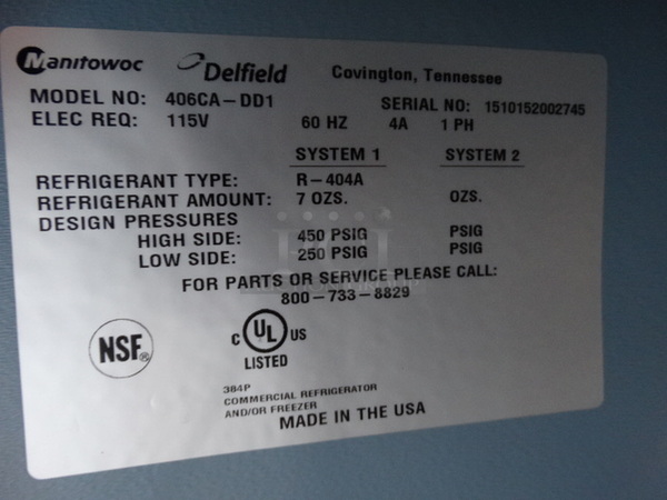 SWEET! 2015 Delfield Model 406CA-DD1 Stainless Steel Commercial Single Door Undercounter Cooler on Commercial Casters. 115 Volts, 1 Phase. 27.5x28x32. Tested and Powers On But Does Not Get Cold - Image 5 of 5