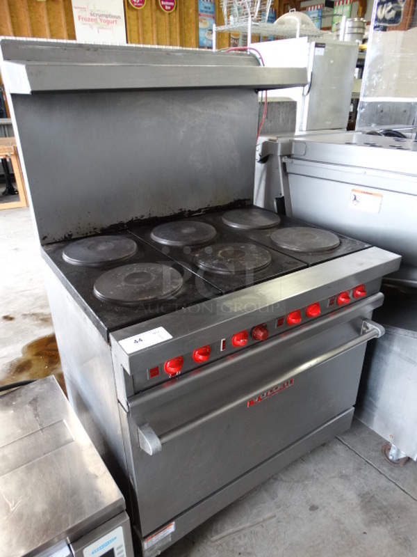WOW! Vulcan Stainless Steel Commercial Electric Powered 6 Burner Hot Plate Range w/ Oven and Stainless Steel Overshelf on Commercial Casters. 36x30x60 - Image 3 of 7