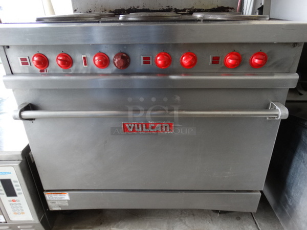 WOW! Vulcan Stainless Steel Commercial Electric Powered 6 Burner Hot Plate Range w/ Oven and Stainless Steel Overshelf on Commercial Casters. 36x30x60 - Image 5 of 7
