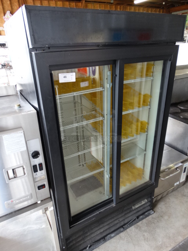 GREAT! Carrier Model MC1100 Metal Commercial 2 Door Reach In Cooler Merchandiser w/ Poly Coated Racks. 120 Volts, 1 Phase. 43x32x78. Tested and Working! - Image 2 of 6