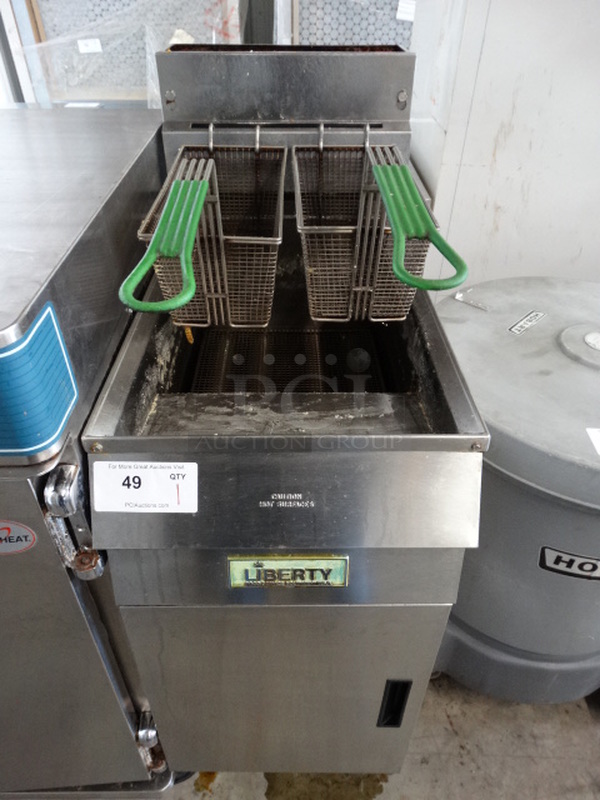 NICE! Liberty Model GF40 Stainless Steel Commercial Gas Powered Deep Fat Fryer w/ 2 Metal Fry Baskets. 15.5x30x46 - Image 1 of 8