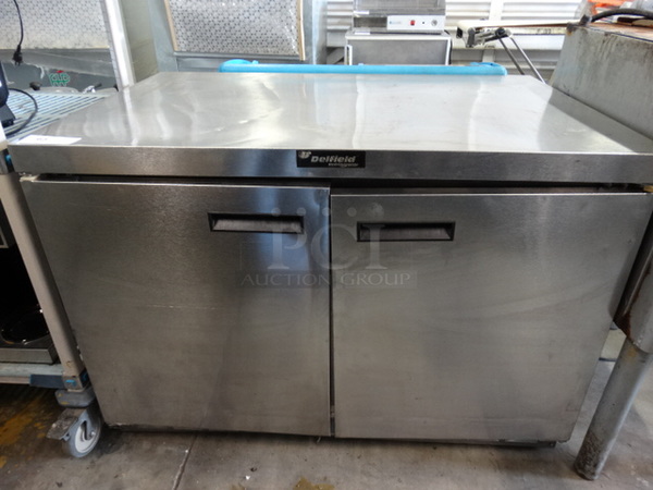GREAT! 2008 Delfield Model UC4448N Stainless Steel Commercial 2 Door Undercounter Cooler on Commercial Casters. 115 Volts, 1 Phase. 48x32x34.5. Tested and Powers On But Does Not Get Cold - Image 1 of 6