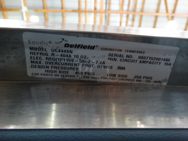 GREAT! 2008 Delfield Model UC4448N Stainless Steel Commercial 2 Door Undercounter Cooler on Commercial Casters. 115 Volts, 1 Phase. 48x32x34.5. Tested and Powers On But Does Not Get Cold - Image 6 of 6