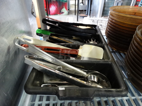 ALL ONE MONEY! Lot of Utensils in Poly Silverware Bin! 12x22x4