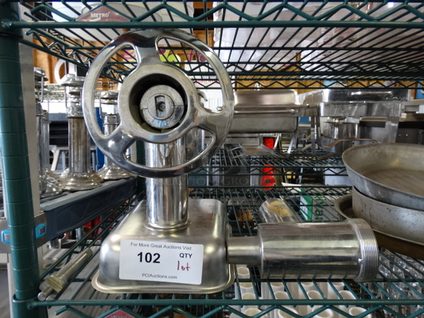 Metal Commercial Meat Grinder Attachment w/ Tray and Extra Attachment. 7x13x12 - Image 1 of 5