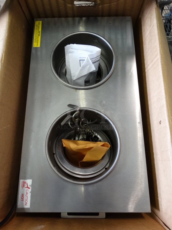 BRAND NEW IN BOX! Stainless Steel Commercial 2 Well Carmel Apple Dip Warmer. 27x14x11
