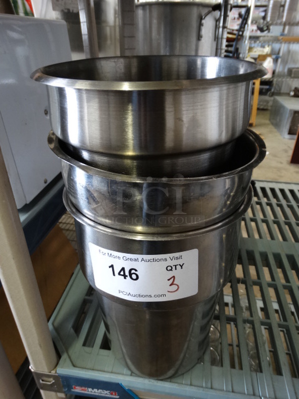 3 Stainless Steel Cylindrical Bins. 7x7x8. 3 Times Your Bid!