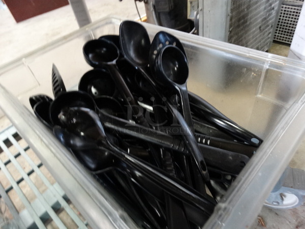 ALL ONE MONEY! Lot of Various Black Poly Spoons and Spoodles in Clear Bin! - Image 2 of 3