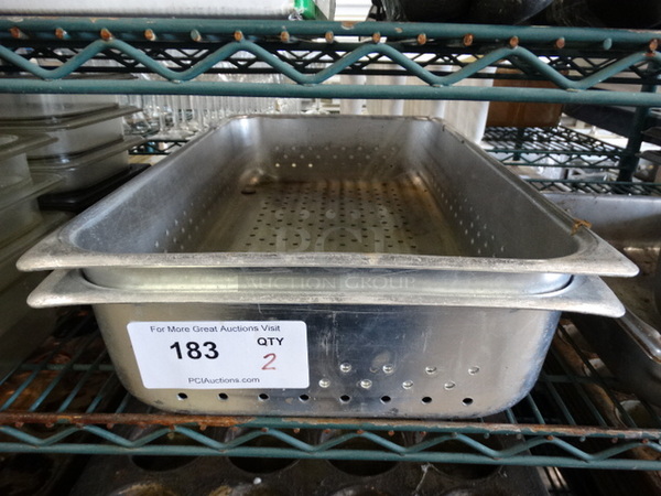 2 Stainless Steel Perforated Full Size Drop In Bins. 1/1x4. 2 Times Your Bid!