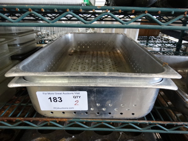 2 Stainless Steel Perforated Full Size Drop In Bins. 1/1x4. 2 Times Your Bid! - Image 1 of 3