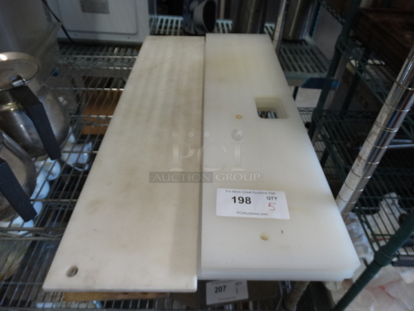 5 White Cutting Boards. 29.5x7.5x0.5, 33x8x0.5. 5 Times Your Bid!