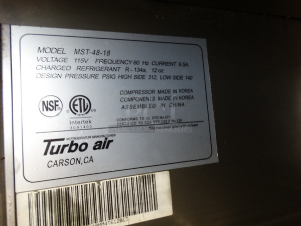 NICE! Turbo Air Model MST-48-18 Stainless Steel Commercial Sandwich Salad Prep Table Bain Marie Mega Top on Commercial Casters. 115 Volts, 1 Phase. 48x37x46. Tested and Working! - Image 9 of 10