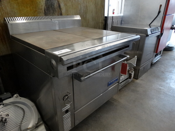 AWESOME! BRAND NEW! US Range Stainless Steel Commercial Gas Powered Flat Top w/ Lower Oven and Backsplash on Commercial Casters. 36x38x34 - Image 4 of 9