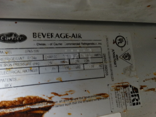 SWEET! Beverage Air Model SP48-12M Stainless Steel Commercial Sandwich Salad Prep Table Bain Marie Mega Top on Commercial Casters. 115 Volts, 1 Phase. 48x34x46. Tested and Working! - Image 7 of 7