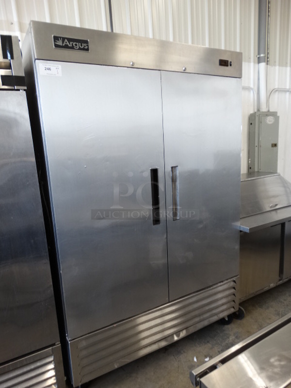 WOW! Argus Model EDRF-49 Stainless Steel Commercial 2 Door Reach In Freezer on Commercial Casters. 115 Volts, 1 Phase. 54x32x85. Tested and Working! - Image 2 of 7