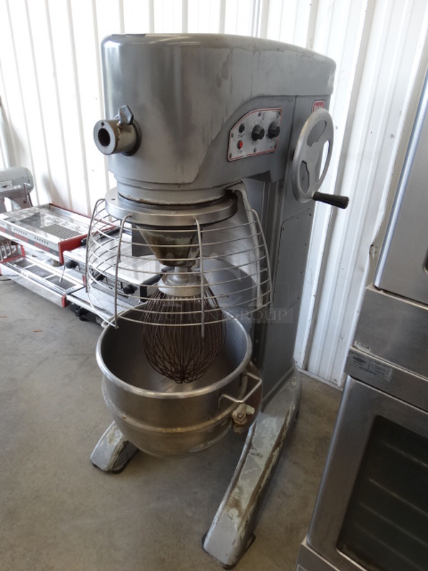 SWEET! Berkel Model FMS60 Metal Commercial Floor Style 60 Quart Planetary Mixer w/ Stainless Steel Mixing Bowl, Bowl Guard and Whisk Attachment. 380-460 Volts, 3 Phase. 24x44x62