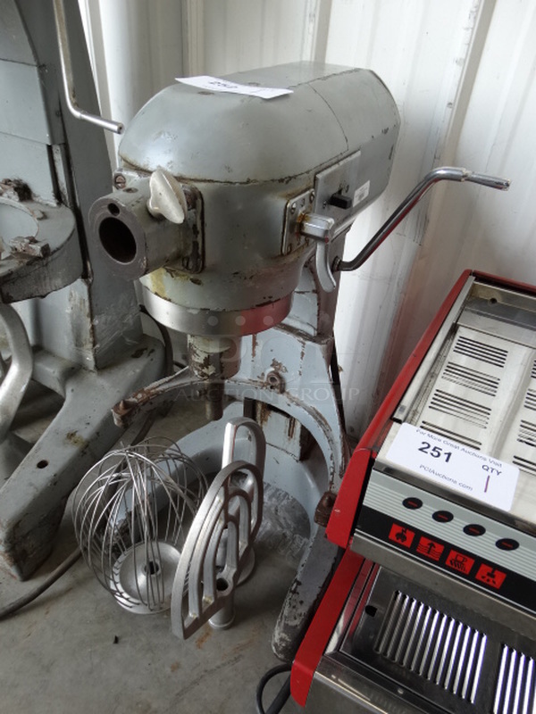 GREAT! Hobart Model A-200 Metal Commercial 20 Quart Planetary Mixer w/ Whisk, Paddle and Dough Hook Attachments. 115 Volts, 1 Phase. 16x19x31. Cannot Test Due To Cut Power Cord