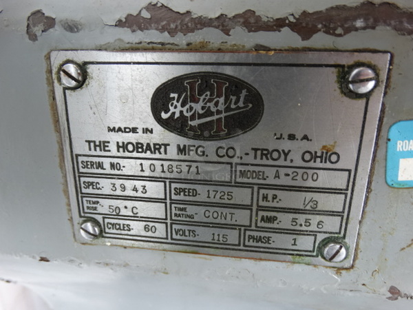 GREAT! Hobart Model A-200 Metal Commercial 20 Quart Planetary Mixer w/ Whisk, Paddle and Dough Hook Attachments. 115 Volts, 1 Phase. 16x19x31. Cannot Test Due To Cut Power Cord - Image 6 of 7