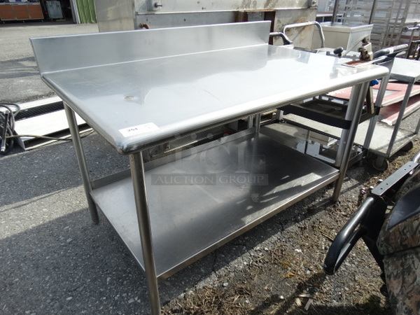 Stainless Steel Commercial Table w/ Mounted Commercial Can Opener, Undershelf and Backsplash. 60x35x43