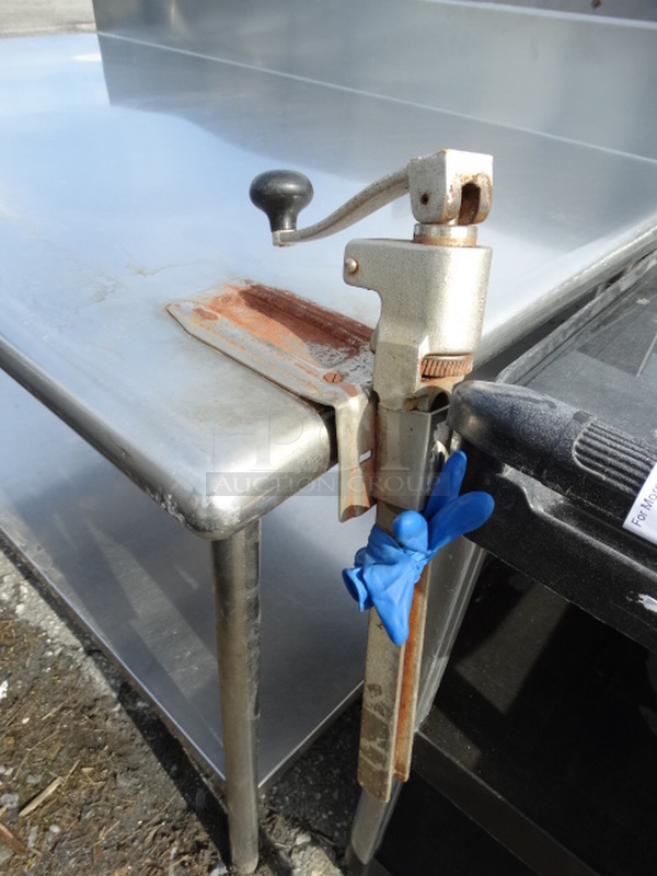 Stainless Steel Commercial Table w/ Mounted Commercial Can Opener, Undershelf and Backsplash. 60x35x43 - Image 5 of 6