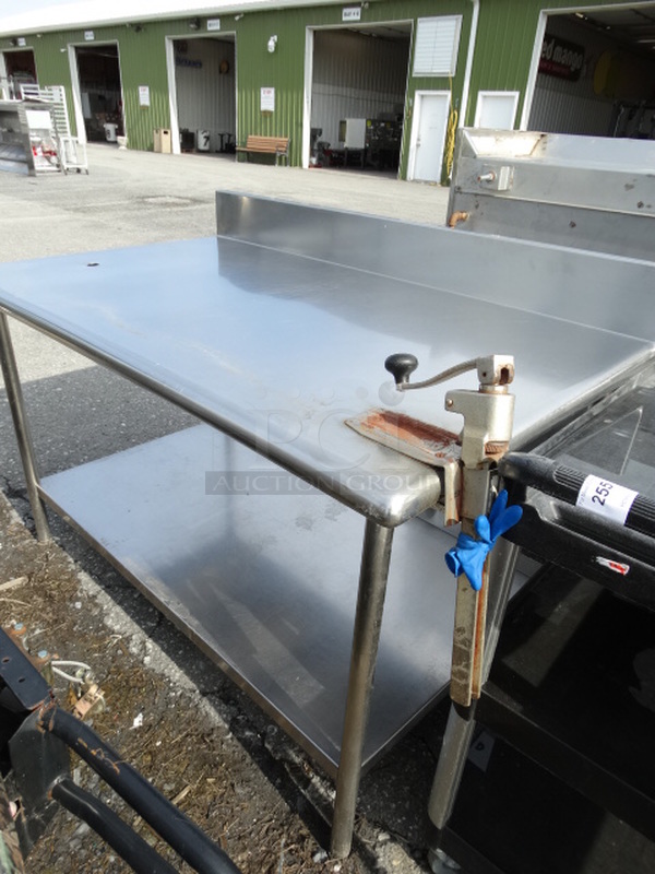 Stainless Steel Commercial Table w/ Mounted Commercial Can Opener, Undershelf and Backsplash. 60x35x43 - Image 6 of 6