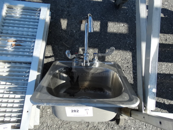 Metal Single Bay Drop In Sink w/ Faucet and Handles. 15x15x22 - Image 1 of 4
