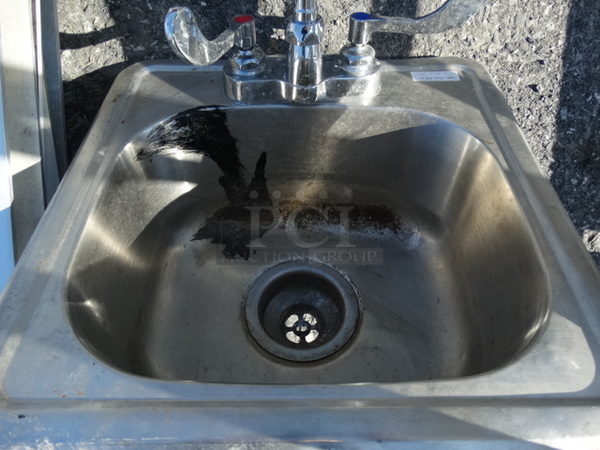 Metal Single Bay Drop In Sink w/ Faucet and Handles. 15x15x22 - Image 2 of 4