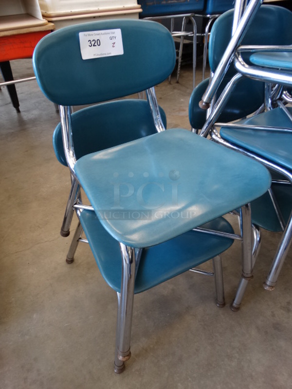 2 Metal Student Chairs w/ Blue Backrest and Seat and Chrome Finish Legs. 15x18x24. 2 Times Your Bid! - Image 2 of 3