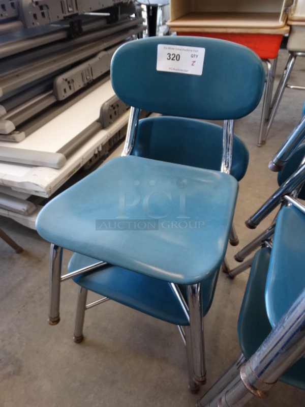 2 Metal Student Chairs w/ Blue Backrest and Seat and Chrome Finish Legs. 15x18x24. 2 Times Your Bid! - Image 3 of 3