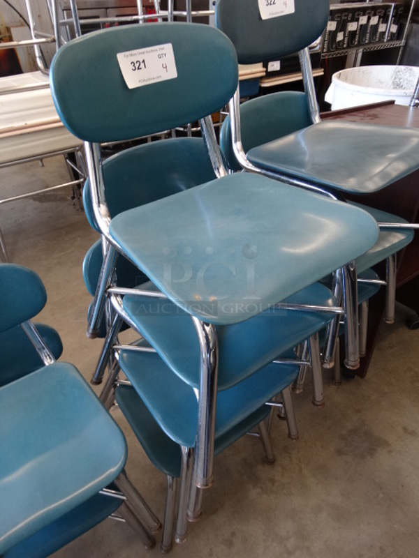 4 Metal Student Chairs w/ Blue Backrest and Seat and Chrome Finish Legs. 15x18x24. 4 Times Your Bid! - Image 2 of 3
