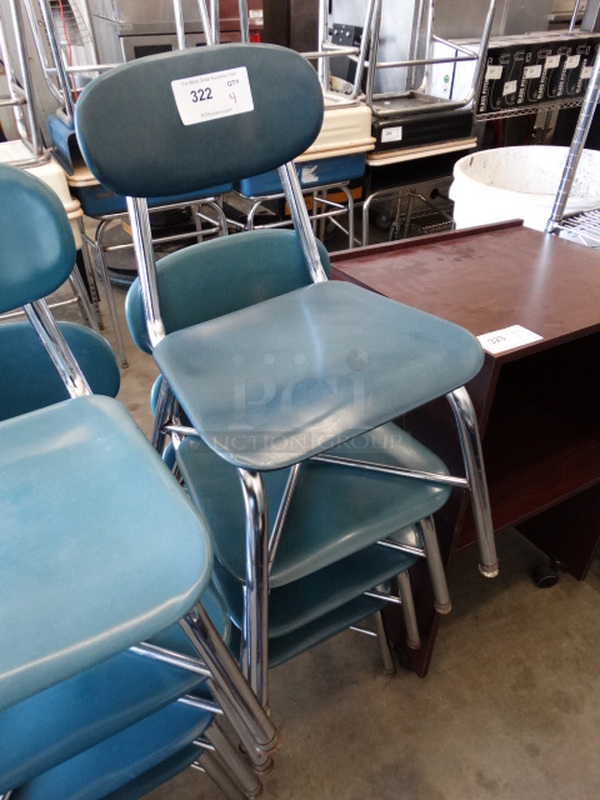 4 Metal Student Chairs w/ Blue Backrest and Seat and Chrome Finish Legs. 15x18x24. 4 Times Your Bid! - Image 2 of 3