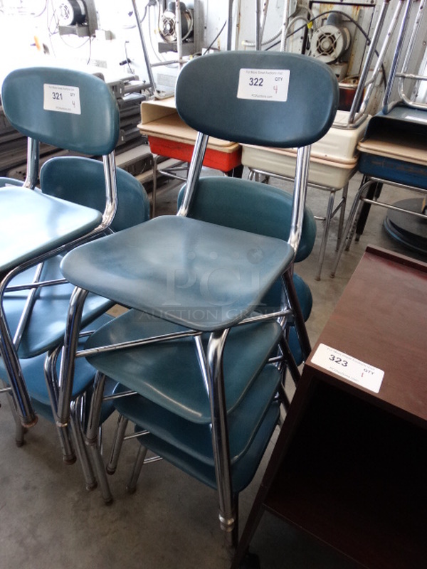 4 Metal Student Chairs w/ Blue Backrest and Seat and Chrome Finish Legs. 15x18x24. 4 Times Your Bid! - Image 3 of 3