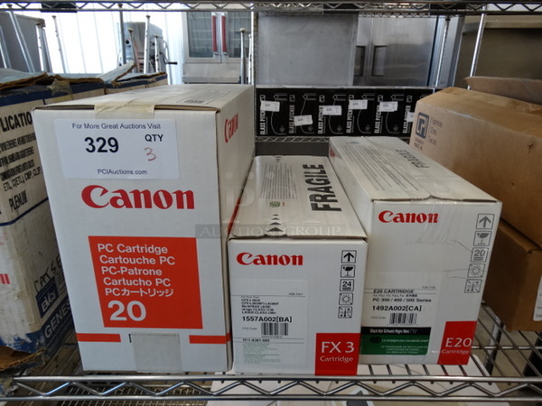 3 BRAND NEW IN BOX! Canon Ink Cartridges; FX3, E20 and 20. 3 Times Your Bid!