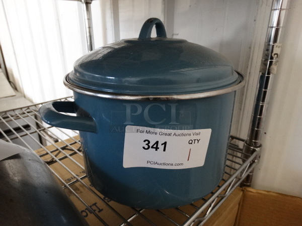 Blue Metal Stock Pot w/ Lid. 13x10x10 - Image 2 of 3