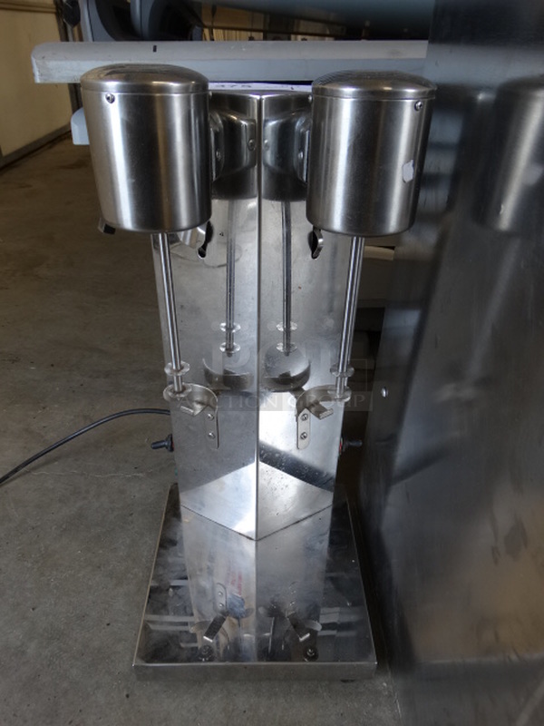 NICE! Stainless Steel Commercial Countertop 2 Head Milkshake Drink Mixer. 9x9x20.5. Cannot Test Due To Plug Style