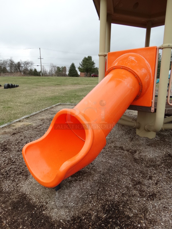Tan and Orange Metal Playground Unit w/ 2 Slides, Stairs and Monkey Bars. BUYER MUST REMOVE. Item Is Located In Coatesville, PA - Winner Will Have Up To 2 Weeks To Remove. Address Will Be Given To the Winning Bidder After They Provide a Certificate of Insurance - Image 5 of 12