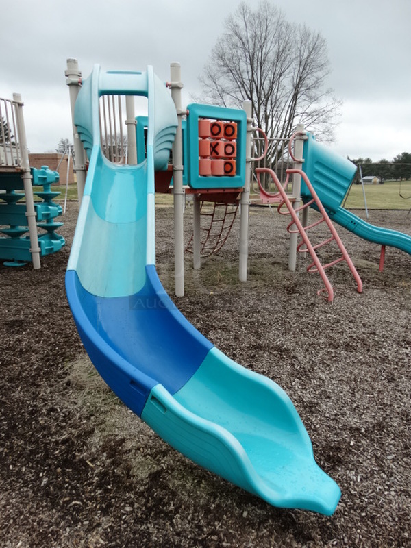 Gray and Blue Metal Playground Unit w/ 2 Slides, 2 Ladders and Tic Tac Toe. BUYER MUST REMOVE. Item Is Located In Coatesville, PA - Winner Will Have Up To 2 Weeks To Remove. Address Will Be Given To the Winning Bidder After They Provide a Certificate of Insurance - Image 2 of 11