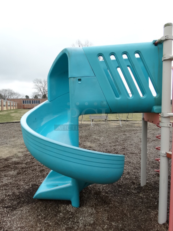 Gray, Blue and Orange Metal Playground Unit w/ Spiral Slide and 5 Various Climbing Entrances. BUYER MUST REMOVE. Item Is Located In Coatesville, PA - Winner Will Have Up To 2 Weeks To Remove. Address Will Be Given To the Winning Bidder After They Provide a Certificate of Insurance - Image 6 of 12