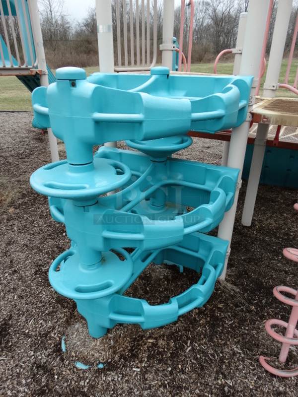 Gray, Blue and Orange Metal Playground Unit w/ Spiral Slide and 5 Various Climbing Entrances. BUYER MUST REMOVE. Item Is Located In Coatesville, PA - Winner Will Have Up To 2 Weeks To Remove. Address Will Be Given To the Winning Bidder After They Provide a Certificate of Insurance - Image 9 of 12