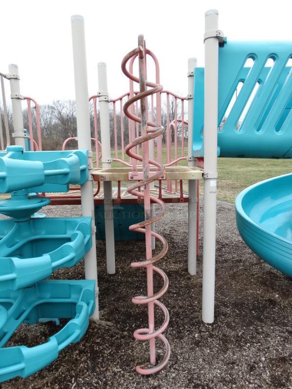 Gray, Blue and Orange Metal Playground Unit w/ Spiral Slide and 5 Various Climbing Entrances. BUYER MUST REMOVE. Item Is Located In Coatesville, PA - Winner Will Have Up To 2 Weeks To Remove. Address Will Be Given To the Winning Bidder After They Provide a Certificate of Insurance - Image 10 of 12